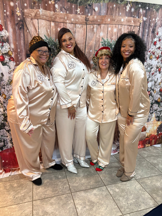 Your Best You Satin Pajama Set (Custom Logo) - Champagne